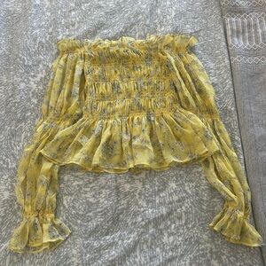 Fashion Nova Yellow Floral Ruffle Top